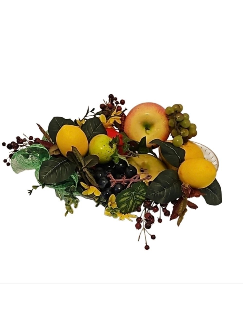 Hand Crafted centerpiece artwork with faux red fruit handmade eye-caching decor